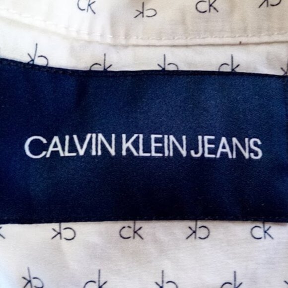 CALVIN KLEIN White Black Button Down Cotton Blouse Shirt XL - Picture 7 of 8